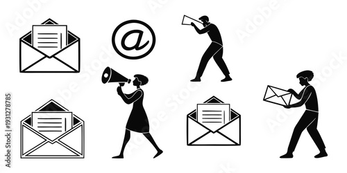 Illustrations of various communication methods and symbols