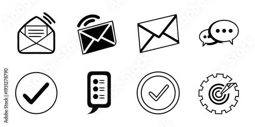A collection of icons representing various communication and confirmation actions
