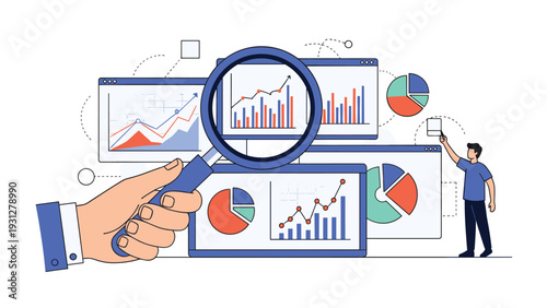 Financial analyst performs a detailed examination of market trends while updating performance charts on a large display.