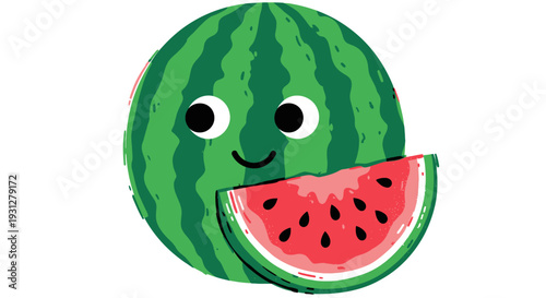Watermelon Character Cute Riso Art Style