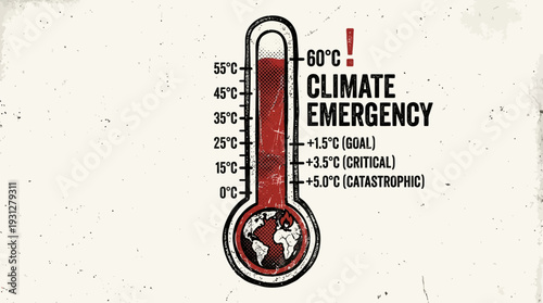 Climate Emergency Thermometer Showing Global Warming Crisis