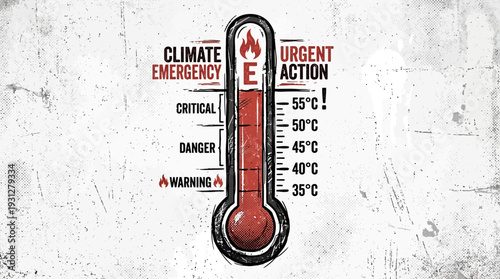 Climate Emergency Thermometer Showing Critical Danger and Urgent Action Needed