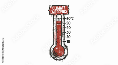 Climate Emergency Thermometer Showing High Temperature