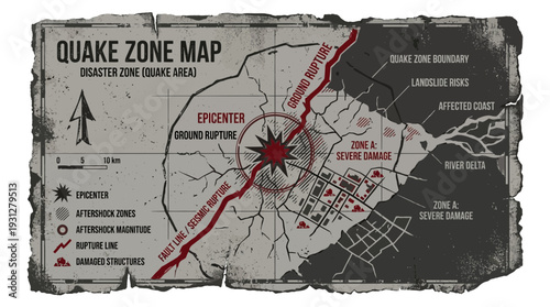 Earthquake Quake Zone Map Disaster Area Epicenter Ground Rupture Damage