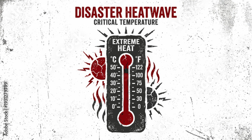 Extreme heatwave thermometer showing critical temperature, disaster concept