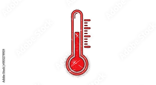 Red thermometer icon showing high temperature, isolated on white background