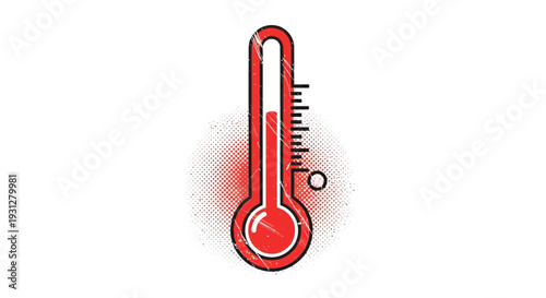 Red thermometer showing high temperature, isolated on white background