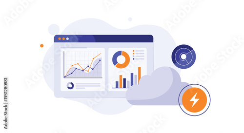 Energy consumption analytics and smart grid monitoring concept showing electrical data processing in the cloud for network efficiency.