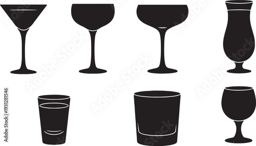 Black Solid Bread Roll Silhouettes Set of Six on White Background