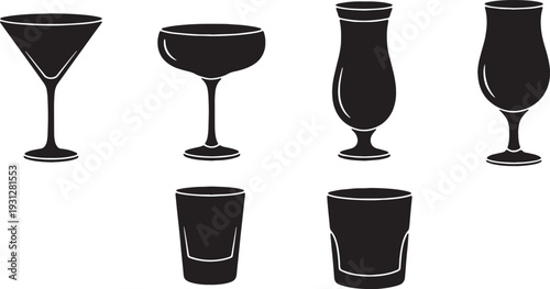 Black Solid Bread Roll Silhouettes Set of Six on White Background