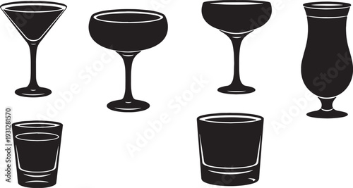 Black Solid Bread Roll Silhouettes Set of Six on White Background