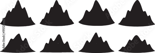 Black Solid Calligraphic Ink Swirl Silhouettes Set of Six on White Background