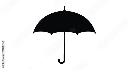 A simple black umbrella against a white background silhouette