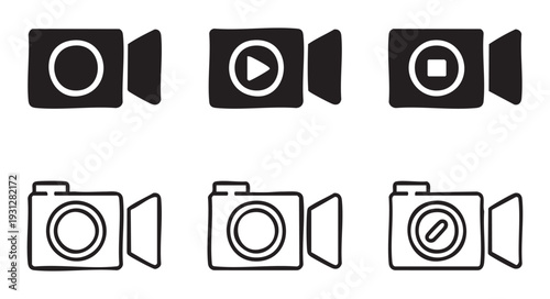 Video camera icon set. video camera symbols, flat design of camcorder, video recording, play