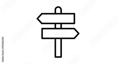 Simple black and white illustration of a directional signpost silhouette