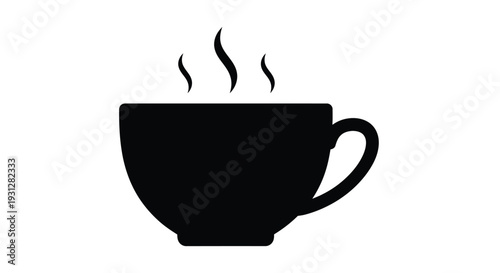 A black cup with rising steam a simple design silhouette