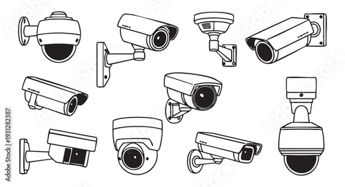 Cctv camera set. security camera icons. various types of surveillance systems for protection