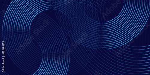 Abstract circle blue gradient glowing geometric lines on navy dark background. Simple wallpaper