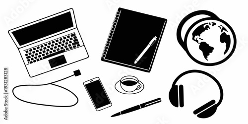 A variety of tech gadgets and accessories laid out on a table