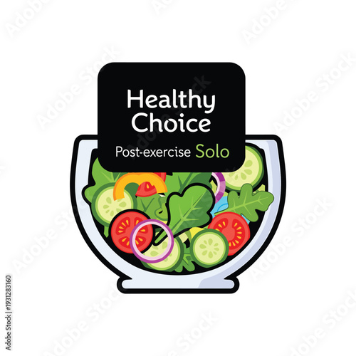 A vibrant illustration of a healthy meal in a bowl, showcasing fresh vegetables and fruits, symbolizing post-exercise nutrition