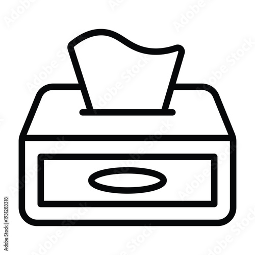 Minimal line illustration of tissue box symbolizing hygiene and daily household care. Simple monochrome design suitable for healthcare and cleanliness visuals.