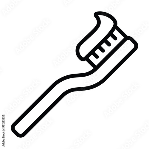 Minimal line illustration of toothbrush representing dental hygiene and personal care routine. Clean monochrome design ideal for healthcare visuals.