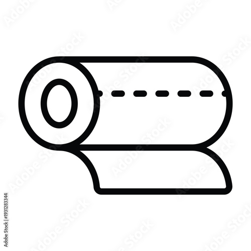 Minimal line illustration of toilet paper roll representing bathroom hygiene and sanitation. Simple monochrome design suitable for household and healthcare visuals.