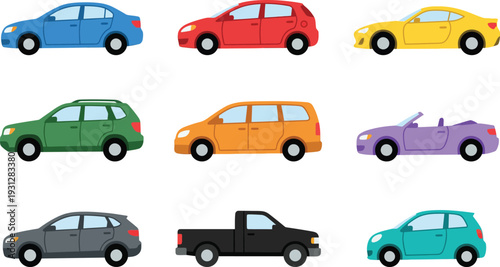 Collection of colorful cars in various styles vector illustration