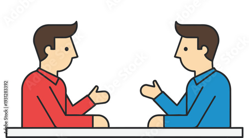 Two cartoon men sitting at a table and giving thumbs up to each other