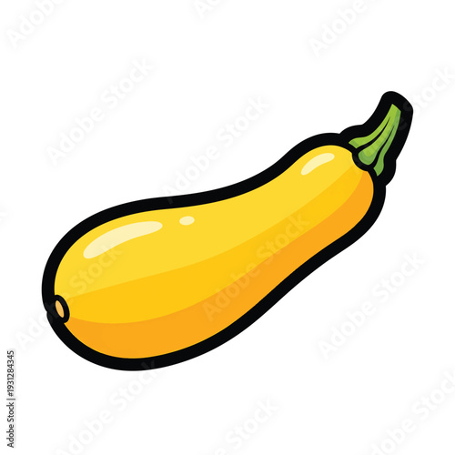 Illustration of a yellow squash with stem, vector graphic design element, food concept, isolated on a simple background