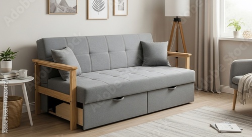 Modern Gray Sofa Bed with Storage Drawers