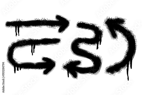 Set paint brush arrows vector for creative directional signs. Ideal for symbolizing expressive artistic paths, rough graphic strokes, and messy navigation.