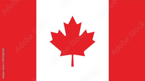 National flag of canada featuring a red maple leaf on a white square with red borders. Vector