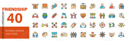 A vibrant collection of friendship-themed icons displayed on a clean white background from a straightforward viewpoint