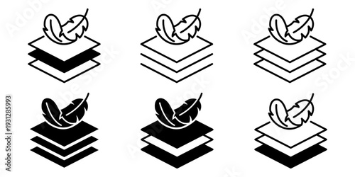 Feather soft icon set. Layer 1, 2, 3, 4, 5, 6, 7, 8, 9, 10. Logo layers, levels, tiers, sheets icons. Fabric floor layers symbol softness material stack vector. Surface levels technology for business.