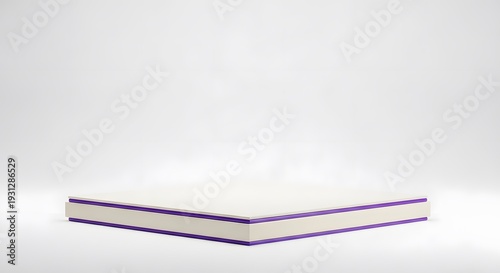 White box with purple trim and purple stripe bottom box is sitting.
