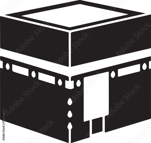 A black and white image of the kaaba cube