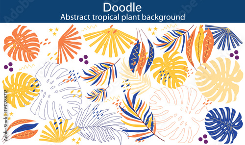 Abstract tropical plant background vector. Colorful boho foliage botanical tropical leaves and floral pattern. Illustration for summer sale banner , wall art, prints and fabrics