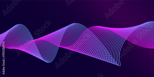Glowing pink blue on navy background. Digital waves technology lines