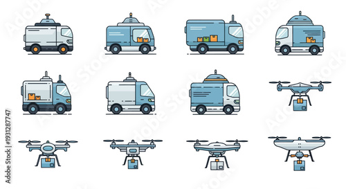 Delivery Vehicles and Drones: A Modern Logistics Fleet for Fast and Efficient Package Transport.