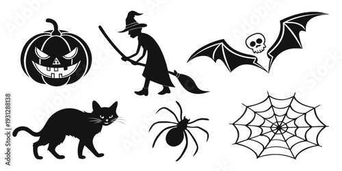 Spooky halloween icons featuring classic symbols and creatures