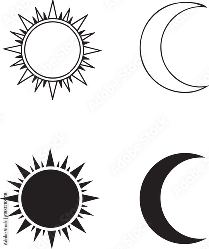 Black and white sun and moon on white background sun moon crescent moon solar lunar celestial astronomy