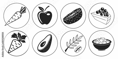 A diverse selection of healthy food items including fruits, vegetables, and grains