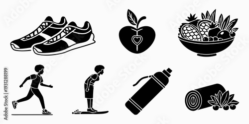 Active lifestyle with healthy food and exercise equipment