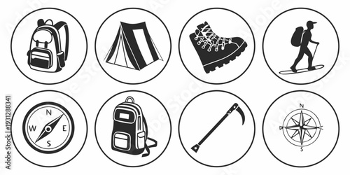 A collection of camping and outdoor activity icons