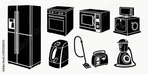 A collection of various household appliances and gadgets