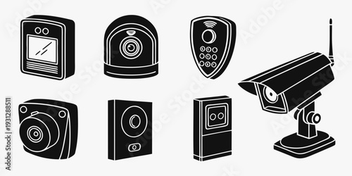 A collection of various security cameras and surveillance equipment