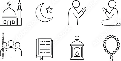 Set of 7 Islamic icons vector
