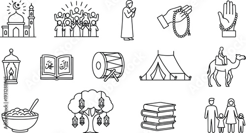 Set of 13 Ramadan icons vector