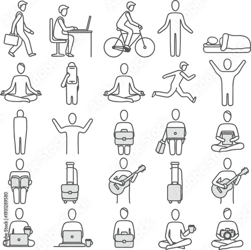 Daily Life Illustrations: A collection of simple, yet expressive, line illustrations showcasing everyday activities, offering a versatile visual resource for various design needs.